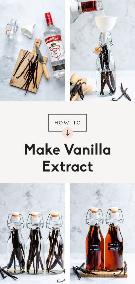 Learn exactly how to make vanilla extract using just two ingredients and two simple steps! Homemade vanilla extract can last over a year and will make all of your baked goods taste amazing. Store a jar for later or gift it to friends and family for the holidays! #howto #vanilla #baking #kitchenhack Scottish Desserts, Blueberry Zucchini, Curried Sausages, Make Vanilla Extract, Vanilla Extract Recipe, Make Brown Sugar, Homemade Vanilla Extract, Ambitious Kitchen, Christmas Food Gifts