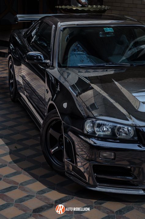 Skyline Gtr R34, Gtr R34, Skyline Gtr, Black Car, Nissan, Sports Car, Sports, Wall, Black