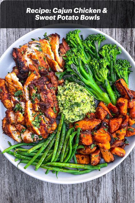 Delicious, easy to make and so versatile! Mix and match different vegetables and sides to keep each bowl interesting. This recipe starts with a homemade spice mix, as many of my chicken dishes do. Both the chicken and sweet potatoes are tossed in it then roasted. While they’re in the oven, you can prep your sides. I’ve gone with guacamole, tenderstem broccoli and green beans, but you can go with whatever you like!