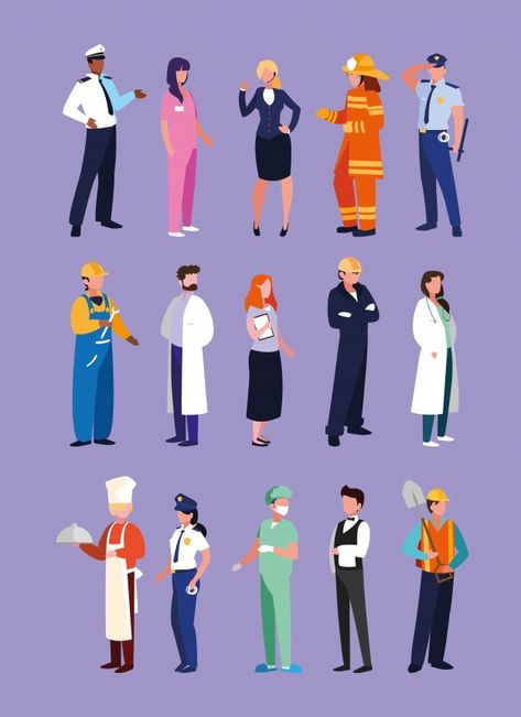 Set of professions people with uniform o... | Premium Vector #Freepik #vector #people #cartoon #office #doctor Professions Illustration, Office Doctor, Teachers Day Drawing, Perros Golden Retriever, Independence Day Drawing, People Cartoon, Job Clothes, Vector People, Art Poster Design