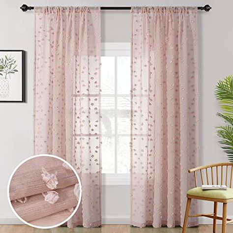 Curtains For Nursery, Pink Sheer Curtains, Girls Room Curtains, Pom Pom Curtains, Boho Kids Room, Decorative Curtains, Pink Curtains, Nursery Curtains, Curtains For Bedroom