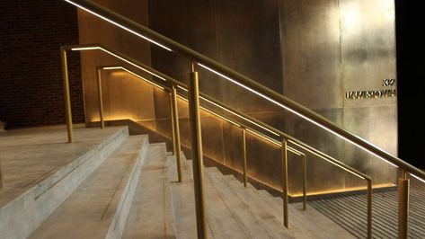 Jamestown Road | Bespoke lit handrail | The Light Lab Step Railing Outdoor, Exterior Handrail, Handrail Lighting, Stairs Lighting, Glass Handrail, Outdoor Handrail, Bathroom Lighting Design, Step Railing, Handrail Design