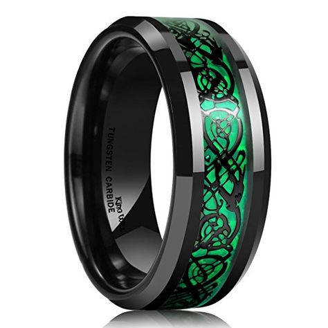 King Will DRAGON Men's 5mm Green Carbon Fiber Black Celtic Dragon Tungsten Carbide Ring Comfort Fit Wedding Band (4.5) Carbon Fiber Rings, Wedding Bands For Him, Comfort Fit Wedding Band, Celtic Dragon, Black Tungsten Rings, Black Wedding Band, Celtic Wedding Rings, Dragon Ring, Pattern Ring