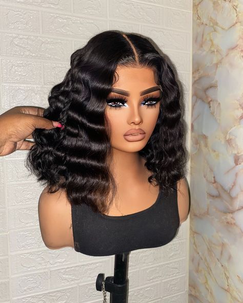 PARIS Bob JET BLACK ✨ 5x5 HD lace GLUE-LESS unit Crimps Available for purchase Hair: Raw Indian exotic deep wavy 🤎 TEXT TO ORDER: 484-475-6470 or click the link in bio for EXPRESS SHIPPING -Hair: raw Indian luxe wave with 5x5 HD closure -Size: 21”-23” circumference -Elastic Adjustable Band for glue-less wear ALL Custom signature units include: ✅Custom machine made ✅Tailored to fit clients head measurements ✅Premium Bundles & HD lace included ✅Glue-less/easy install Skip the salon... Crimp Lace Front Wig, Bob With Crimps, Crimp Bob, Loose Deep Wave Bob, Crimped Bob, Paris Bob, Crimp Hairstyles, Loose Wave Bob, Deep Wave Bob Wig