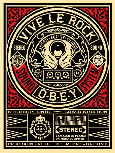 Vive-Le-Rock-18x24-FNL Shepard Fairy, Shepard Fairey Art, Shepard Fairey Obey, Obey Art, Shepard Fairey, Rock N’roll, Rock Posters, Propaganda Posters, Gig Posters