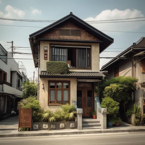 Japanese Hotel Exterior, Town Houses Exterior, Small Home Aesthetic Exterior, Vietnamese House Design, Japanese Home Design Exterior, Japanese Style Home Exterior, Japanese Inspired House Exterior, Small Japanese House Exterior, Japanese Style Bloxburg House