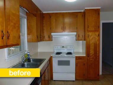 Pine Kitchen Cabinets, Kitchen Cabinets Before And After, Tiny Kitchen Remodel, Redo Kitchen Cabinets, Kitchen Remodel Pictures, 1970s Kitchen, Before After Kitchen, Redo Cabinets, Laminate Cabinets