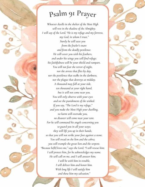 Psalm 91 Prayer Of Protection, Psalm 91 Printable, Prayer Of Protection, Diy Prayer Journal, Psalm 91 Prayer, Prayer Journal Template, Psalms 91, Healing Prayer, Printable Prayers