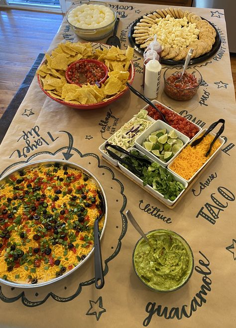 Taco Bar Housewarming Party, 30th Party Food Ideas, Nacho Wife Anymore Party, Fiesta Theme Party Food Taco Bar, Fiesta Party Food Table, Nacho Bar For Graduation Party, Graduation Party Mexican Food, New Years Taco Bar, Nacho Bars For Parties