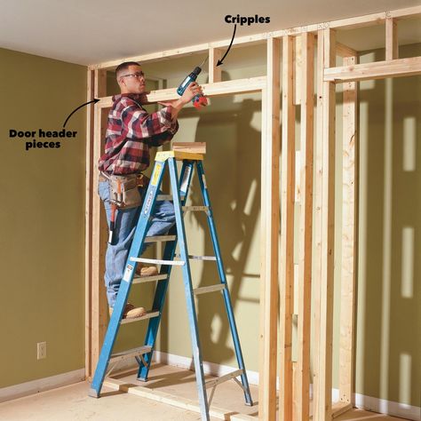 How to Build a Wall to Wall Closet: Store More Stuff in a Closet with Doors | The Family Handyman Framing A Closet, Simple Bookcase, Make A Closet, Closet Diy, Closet Built Ins, Wall Shelving, Build A Wall, Wall Closet, Build A Closet