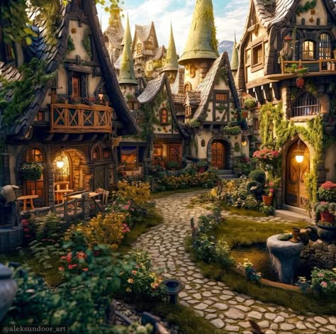 Fantasy World Village, Fantasy Cottage Aesthetic, Fantasy House Concept Art, Houses Beautiful, Wallpapers Posters, Fantasy Village, Fairytale House, Fantasy Town, Fairy Village