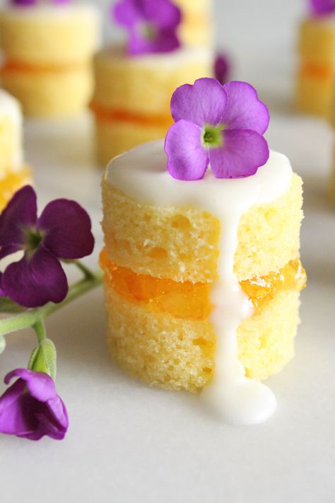 These mini naked cakes filled with sweet and tangy orange marmalade and garnished with fresh flowers are an elegant treat for a springtime brunch. They may look fancy, but they're simple to make. Afternoon Tea Recipes, Naked Cakes, Orange Marmalade, Tea Party Food, Afternoon Tea Parties, Tea Sandwiches, Fancy Desserts, Piece Of Cake, Decadent Chocolate