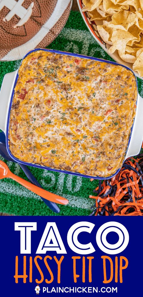 Hissy Fit Dip, Ground Beef Taco Dip, Taco Dip With Meat, Hot Taco Dip, Nachos Dip Recipe, Ground Beef Cream Cheese, Beef Taco Seasoning, Ground Beef Taco Seasoning, Ground Beef Taco