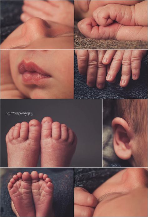 Newborn Baby Photos Idea, Diy Infant Photography, Newborn Pics Without Showing Face, Infant Detail Photos, Photo Shoot For Newborn, Baby Features Photography, Newborn Photoshoot For Baby Boy, Newborn Photography Must Haves, Private Newborn Announcement