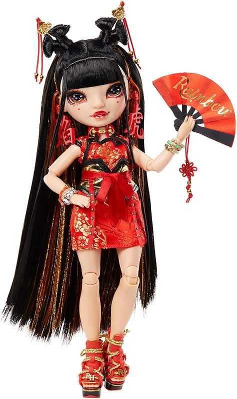 AmazonSmile: Rainbow High Chinese New Year Collector Doll (11-inch)- 2022 Year of The Tiger Lily Cheng with Multicolored Rainbow Hair, 2 Gorgeous Outfits to Mix & Match and Premium Doll Accessories, Multicolor : Toys & Games Rainbow High Lily Cheng, Matching Top And Skirt, Rainbow Fashion, China Dolls, Year Of The Tiger, Rainbow High, Doll Stands, Chinese Clothing, New Dolls