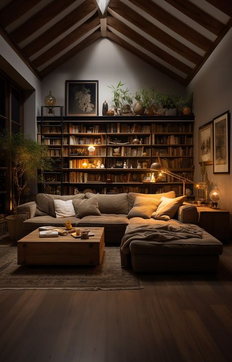 Dark Academia Interior Guide: Elegant Home Styling Dark Academia Living Room, Academia House, Dark Academia Interior, Moody Living Room, Home Library Rooms, Housing Design, Dark Living Rooms, Furniture Bathroom, Casa Country