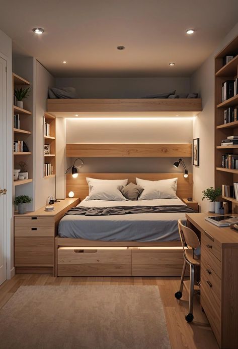 15 Clever Tiny Bedroom Ideas You Must See 30 Tiny Bedroom Hacks, Tiny Bedroom Ideas, Spare Bedroom Office, Small Room Interior, Bedroom Wall Decoration, My Home Office, Daybed With Storage, Tiny Bedroom, Spare Bedroom