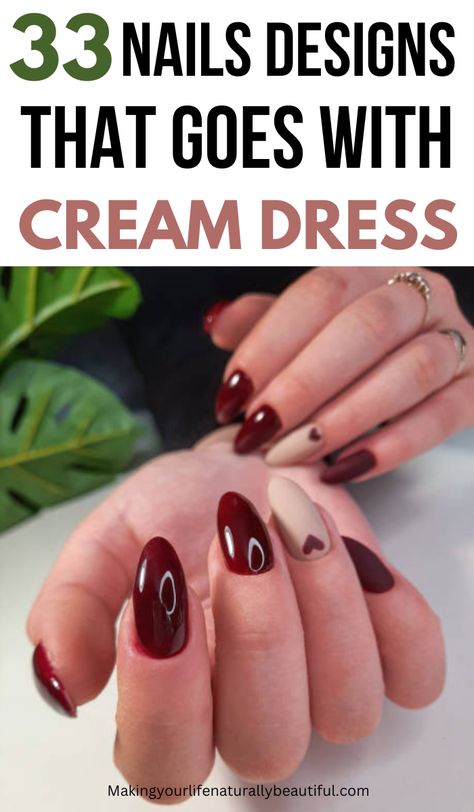 nails with cream dress Nails That Go With Beige Dress, Nail Color With Champagne Dress, Nail Color For Beige Dress, Nails To Go With Taupe Dress, Beautiful Nail Colors, Beige Dress Outfit, Easy Nail Art Ideas, Best Nail Colors, Nail Colors And Designs