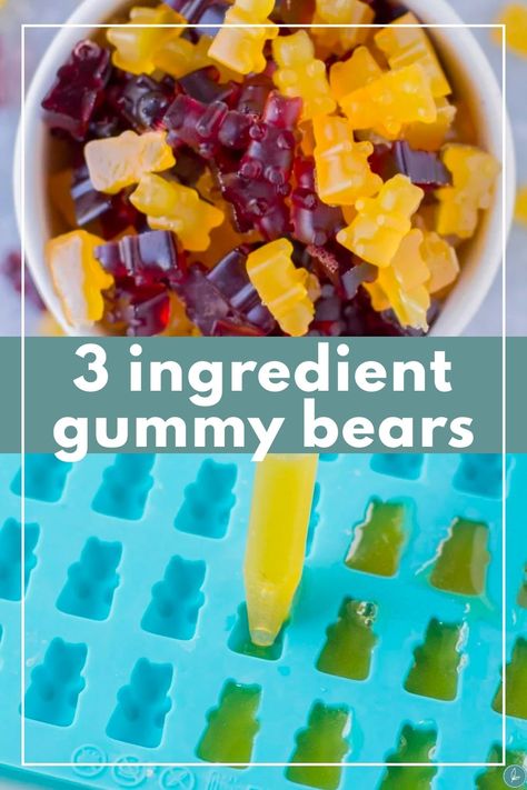 3 Ingredient Gummy Bears are a gut healthy, gluten + refined sugar free, paleo treat that are perfect for those who have a serious sweet tooth. Homemade with only 3 ingredients and done in less than 15 minutes - you'll love them! They're better than fruit snacks! Check out the post for videos on how to make them. Gummy Bears Recipe, Sugar Free Gummy Bears, Healthy Gummies, Homemade Gummies, Sugar Free Snacks, Hungry Girl Recipes, Gummies Recipe, Sugar Free Drinks, Sugar Free Jello