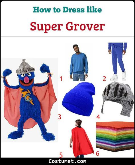 Super Grover Costume from Sesame Street for Cosplay & Halloween 2023 Grover Costume Diy, Super Grover Costume, Sesame Street Diy Costumes, Sesame Street Group Costumes, Grover Costume, Sesame Street Costume, Sesame Street Halloween Costumes, Super Grover, Reading Night