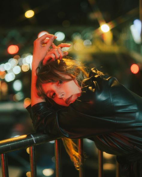 || normalize feeling lost 🗝️ (i have so many favorite shots from this shooting so please get patient because im gonna savor and post a lot of them) 📷 @staphit_1100 🏷️ night street photography, low exposure, nighttime, neon light photography, vintage photoshoot, vintage aesthetics, faux leather coat, moody, style inspiration, night street aesthetic, creative photography, feminine aesthetics, dark feminine vibes, femme fatale aesthetics, fashion photography, fashion editorial, light and col... Film Night Photography, Dark Street Photoshoot, Night Street Fashion Photography, Vintage Neon Aesthetic, Nighttime Flash Photoshoot, Street Night Photoshoot, Parking Lot Photoshoot Night, Downtown Photoshoot Night, Model Street Photography