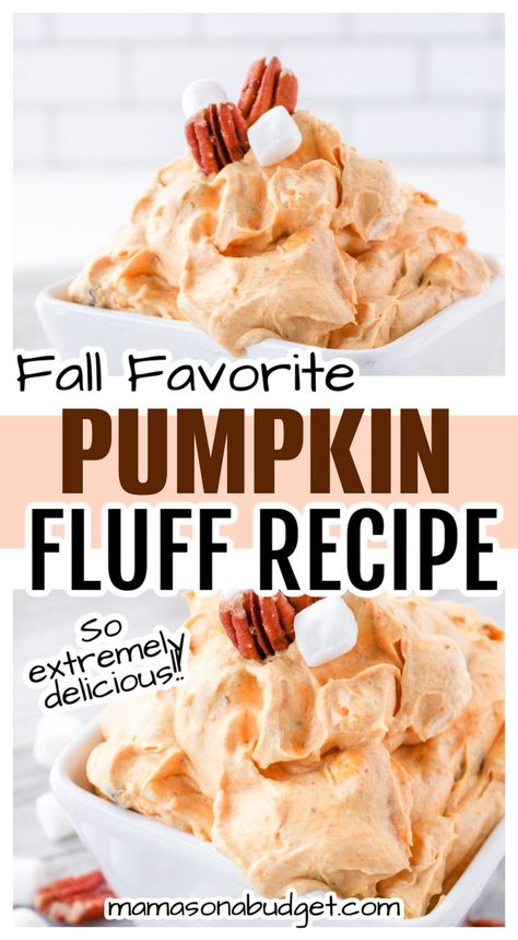 This Pumpkin Fluff is a great way to enjoy that fall flavor. Plus, it would look great on your Thanksgiving table! Pumpkin Fluff Pie Recipe, Pumpkin Pudding Recipes, Pumpkin Fluff Dip, Cream Cheese Pumpkin, Vanilla Pudding Recipes, Fluff Salad Recipes, Pumpkin Fluff, Pumpkin Spice Cream, Low Fat Desserts