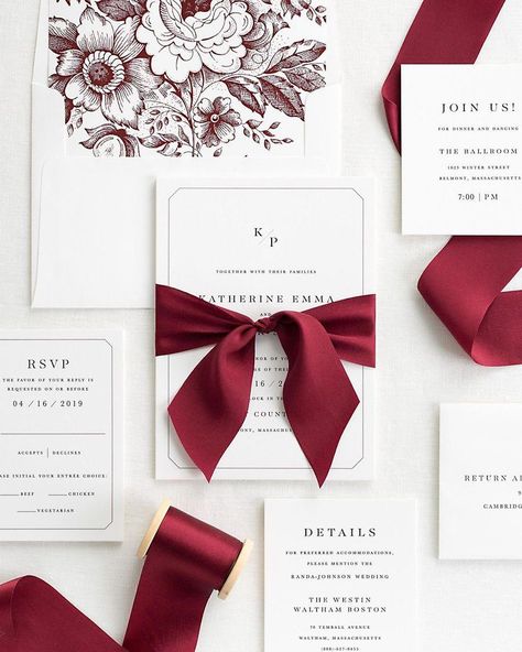 Wine Red Wedding, Ribbon Invitation, Red Wedding Invitations, Red Wedding Theme, Maroon Wedding, Cheap Wedding Invitations, Wine Wedding, Wedding Ribbon, Burgundy Wedding