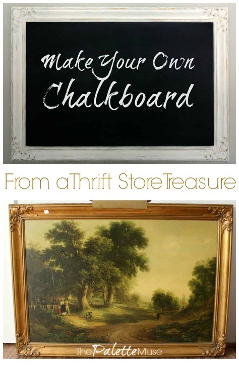 Giant Chalkboard, Thrifted Art, Picture Frame Chalkboard, Chalkboard Pictures, Make A Chalkboard, Diy Chalk, Old Picture Frames, Diy Chalkboard, Framed Chalkboard