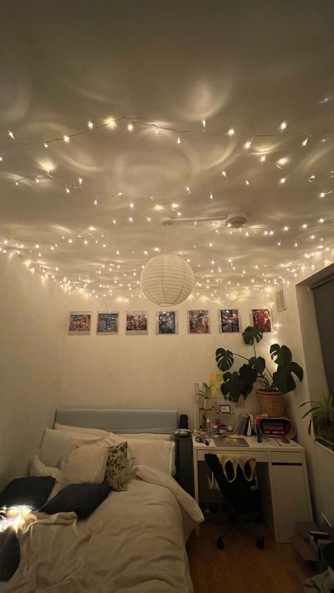 Fairy Lights, Ceiling, Bedroom, Lighting, Bed, White