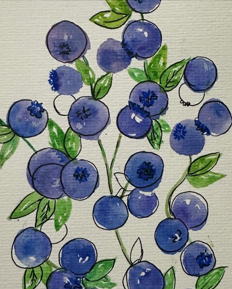 Trying watercolors 🎨✨😌 #watercolor #watercolorart #watercolors #watercolorpainting #painting #art #artist #blueberries #fruitpainting #watercolours #artbavleen How To Paint Blueberries, Water Colors Painting Begginers, Easy Cute Watercolor Ideas, Watercolour Simple Painting, Small Watercolor Ideas, Watercolour Blueberries, Watercolor Simple Art, Watercolor Paintings Easy For Beginners, Simple Watercolor Art For Beginners