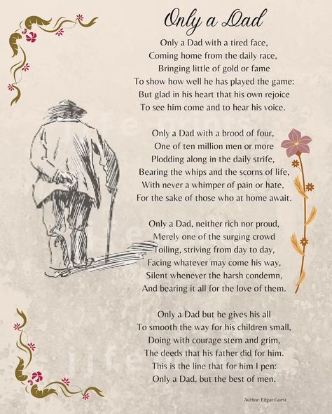 Only a Dad Poem by Edgar Guest Digital Download PDF File | Etsy Canada Father Poems, Dad Poems, Fathers Day Poems, Dad Birthday Gifts, Motivational Poems, Mom Poems, Father's Day Printable, Dad In Heaven, Father's Day Greetings