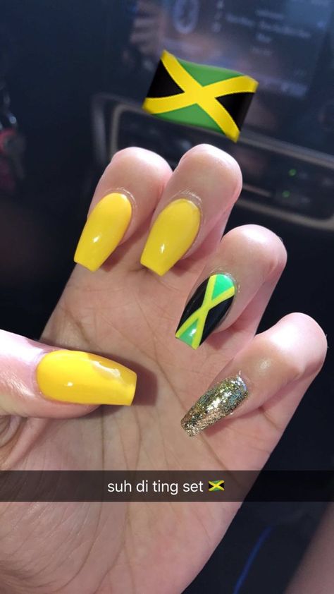 Black Green And Yellow Nails, Jamaican Nail Designs Nailart, Jamaica Nail Designs Art Ideas, Jamaican Style Nails, Jamaican Vacation Nails, Jamaican Theme Nails, Jamaican Flag Nails, Jamaica Theme Nails, Jamaican Inspired Nails