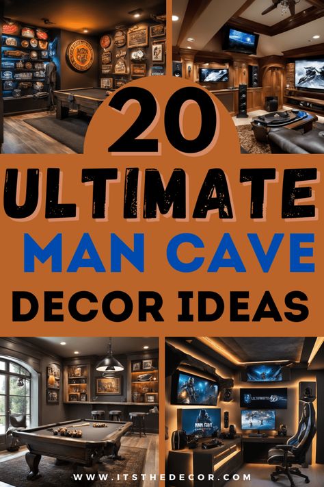 Man Cave Decor: Transforming Your Space into an Epic Hangout - It's The Decor Man Cave Decor Ideas, Bachelor Living Room, Man Cave Ideas Room, Sports Memorabilia Display, Classy Man Cave, Dream Man Cave, Man Cave Must Haves, Best Man Caves, Small Man Cave