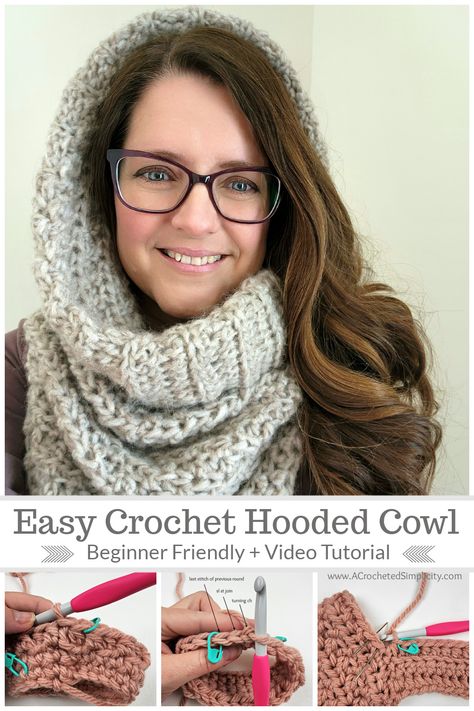 Crochet Hood Scarf Pattern Free, Easy Hooded Scarf Crochet Pattern, Hooded Scarf Pattern Crochet, Hooded Cowl Free Crochet Pattern, Crochet Hooded Scarf Pattern Free Easy, Crochet Pattern For Hooded Scarf, Scarf Hood Tutorial, Cowl Neck Crochet, Crocheted Snood Free Pattern