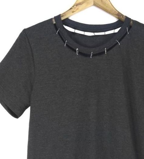 Pinned Cutout Neck Tee - Punk Safety Pin T-shirt, Loose Fit Tshirt, DIY Cut Out Top in Black Heather Safety Pin Shirt, Safety Pins Fashion, Cut Tshirt Diy, Punk Tshirt, Diy Cut Shirts, Punk Shirt, Punk T Shirt, Punk Outfits, Cut Out Top