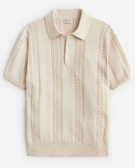 J.Crew: Short-sleeve Cotton Cable-knit Cardigan Sweater-polo For Men College Fits Winter, Collage Outfit Ideas, Dress Wedding Outfits, Aesthetic Bottoms, Dress Office Outfit, Casual Outfit College, Outfits Collage, Collage Outfit, Polo Outfit Men