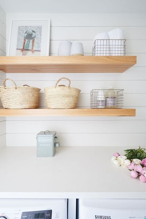 White Oak Floating Shelves Laundry Room shiplap backsplash with White Oak Floating Shelves White Oak Floating Shelves White Oak Floating Shelves White Oak Floating Shelves White Oak Floating Shelves #WhiteOakFloatingShelves #laundryroom #floatingshelves #whiteoak #shiplap One Shelf Laundry Room, Floating Laundry Shelves, Laundry Room Wooden Shelves, Laundry Floating Shelves, Laundry Room With Floating Shelves, Floating Shelves In Laundry Room, Laundry Room Shiplap, Floating Shelves Laundry, Laundry Room Floating Shelves