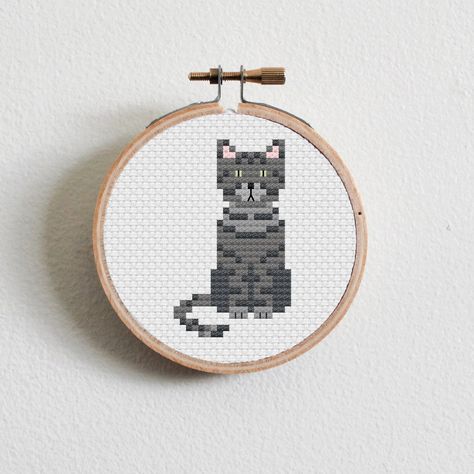 Dark Tabby Cat Cross Stitch Pattern - Etsy Dark Tabby Cat, Corgi Cross, Pug Cross, Black Cat Cross Stitch, Cat Cross Stitch Pattern, Stitch Gift, Cat Cross Stitch, Back Stitch, Dog Pattern