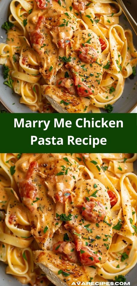 Looking for easy chicken recipes? This Marry Me Chicken Pasta recipe is perfect! Great for dinner ideas, it’s a married me chicken recipe that fits both family dinners and romantic dinners. Easy Dinner For Two Pasta, Easy And Delicious Chicken Recipes, Chicken Meal For One, Pasta For Party Dinners, New Healthy Dinner Ideas, Fitness Chicken Recipes, Marry Me Pasta Shrimp, Chicken Amatriciana East Side Marios, Supper Chicken Ideas