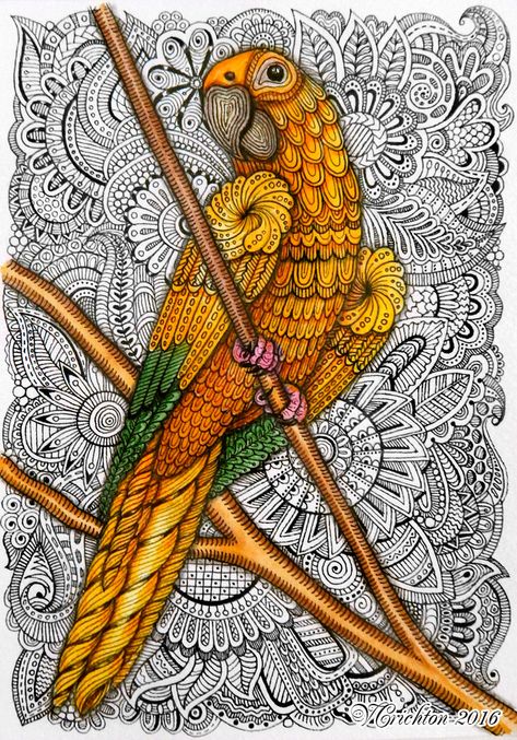 Doodle Art Birds, Birds Doodle Art, Gel Pen Art Drawings, Bird Mandala Art, Bird Doodle Art, Parrot Doodle, Indian Abstract Art, Bird Zentangle, Zentangle Birds