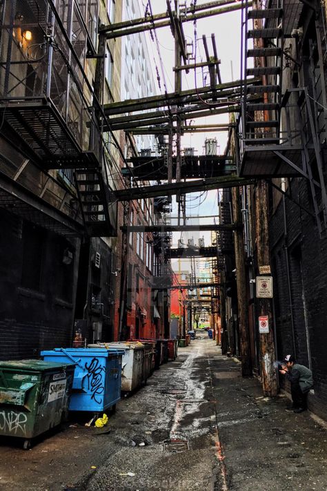 Back Alley Aesthetic, Back Alley Background, Gritty Photography, Environments Photography, Alleyway Photography, Alley Way Aesthetic, Nyc Alleyway, Alley Way Drawing, Run Down City