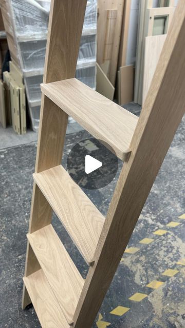 The Workshop & Co on Instagram: "Library ladder In the making 🎥 Solid American white oak library ladder from start to finish. All housed in with nice subtle bullnose details 👌🏼 Some careful planning and a few homemade jigs and we’re now ready to get some oil on it 🔥 What do we all think? #ladder #libraryladder #bookcase #wardrobe #wardrobestorage #storage #storagesolutions #bedroominspo #bedroomdesign #bespokecarpentry #bespokejoinerydesign #joinery #joinerywork #cabinetry #sprayfinish #oak #interiordesign #design #southlondon #bromley #beckenham #westwickham #chiselhurst #bickley #hayes #ledlights #storageideas #cornerwardrobes #traditional #shakerdoors" Diy Library Ladder, Bookcase Ladder, Ship Ladder, Ladder Stands, Diy Ladder, Library Ladder, Ladder Bookshelf, Loft Ladder, Wood Ladder