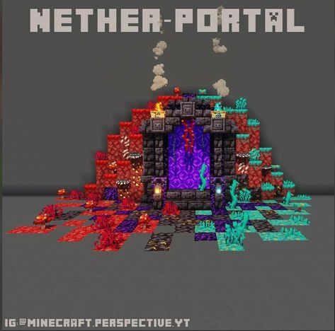 Minecraft Nether Statue, Minecraft Awesome Builds, Minecraft Portal Design Nether, Minecraft Nether Portal Design Ideas, Minecraft Portal House, Minecraft Nether Builds Ideas, Nether Portal Decoration, Minecraft Portal Design Simple, End Portal Design Minecraft