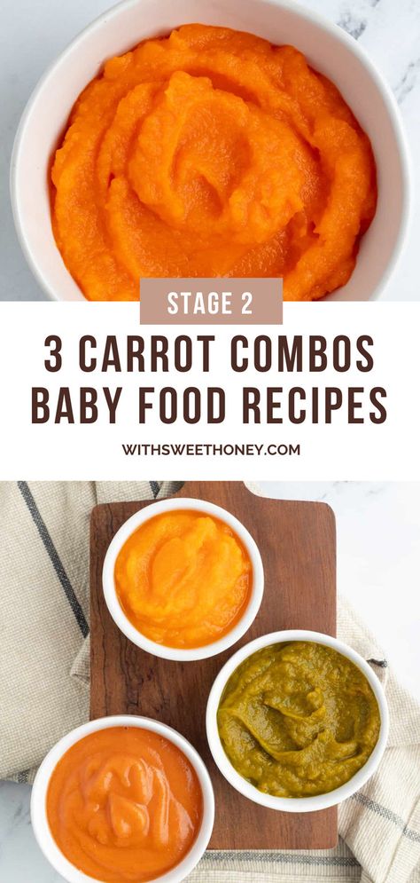 Are you in search of nutritious and easy-to-prepare carrot baby food combinations for your little one? You are in the right place! I’ll go over 3 baby food recipes that include carrots and show you how to prepare, cook and puree them. These recipes are perfect for babies in stage 2 of eating and are easy to customize. #babyfood #carrotpurees #babyfoodpurees #homemadebabyfood Carrot Baby Puree, Carrot Baby Food, Carrot Baby, Carrot Puree, Baby Food Puree, Baby Carrot Recipes, Baby Food Combinations, Eating Carrots, Baby First Foods