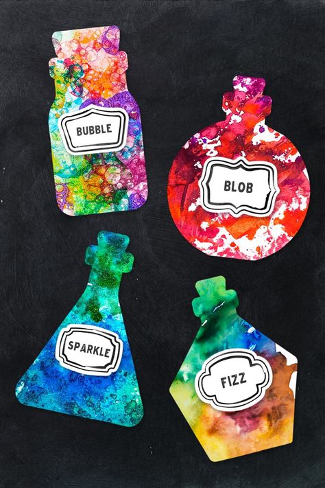 Potion Bottle Template, Potion Lab, Potions For Kids, Harry Potter Art Projects, Potion Art, Bottle Art Projects, Harry Potter Activities, Fairy Tale Crafts, Magic Theme