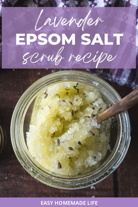 Do you have dry, rough skin? This Epsom salt scrub recipe is exactly what the doctor ordered! Combine the floral scents of lavender and the citrusy notes of lemons into a simple and quick scrub. It’s guaranteed to make your skin soft even if the winter weather has dried it out. Make this for yourself, or make a batch to give as gifts to a special woman in your life. You only need 5 ingredients and five minutes! Epsom Salt Scrub Recipe, Scrub Ideas, Epsom Salt Scrub, Salt Scrub Recipe, Diy Body Scrub Recipes, Diy Sugar Scrub Recipe, Lavender Sugar, Lavender Sugar Scrub, Săpunuri Handmade