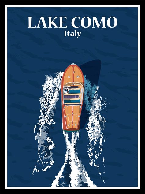 Lake Como Art Print, Lake Como Poster, Posters Italy, Lake Graphic, Art Deco Travel Posters, Poster Art Deco, Como Lake, Italy Poster, Lake Como Italy