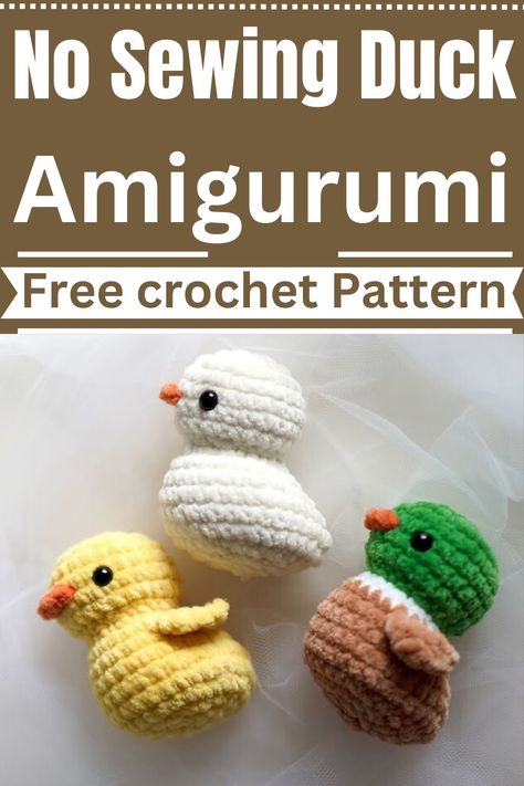 Crochet No Sewing Duck Amigurumi Pattern Small Duck Amigurumi, Micro Crochet Duck Pattern, Easy Beginner Crochet Stuffed Animals, Crochet Gifts Amigurumi, Crochet Patterns Duck Free, Easiest Crochet Amigurumi, Small No Sew Crochet Animals, Amigurumi Duck Free Pattern Crochet Projects, No Sew Animal Crochet Pattern