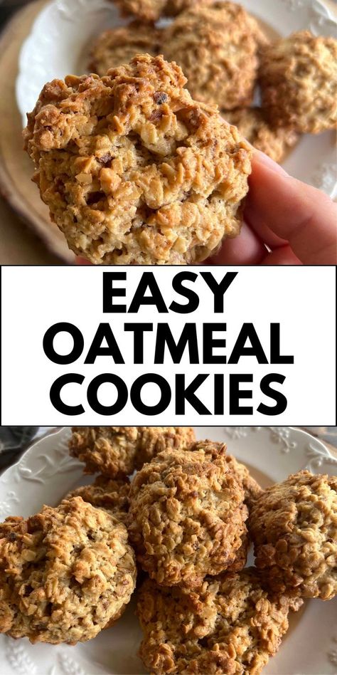 easy oatmeal cookies Oatmeal Cookie Recipes Easy, Oatmeal Raisin Cookies Easy, Small Batch Oatmeal Cookies, Best Chewy Oatmeal Cookies, Best Homemade Oatmeal, Recipes With Oatmeal, Crunchy Oatmeal Cookies, Homemade School Snacks, Oatmeal Cookies Recipes