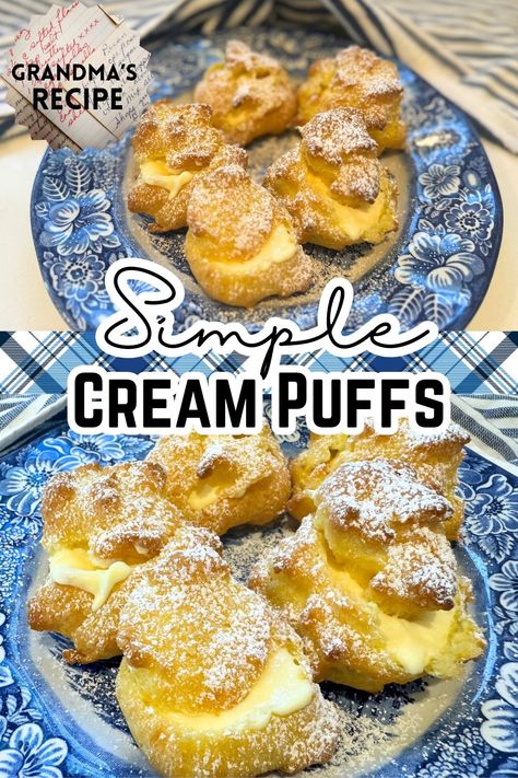 This easy recipe makes the fluffiest cream puffs that are perfectly sweet. They're easy to make with basic staple ingredients for Christmas, or any special occasion! Small Batch Cream Puffs, Cream Puff Recipe Easy, Sourdough Cream Puffs, How To Make Cream Puffs Step By Step, Easy Cream Puffs Recipe, Easy Homemade Sweets, Cream Ouffs, Easy Cream Puffs, Cream Puffs Recipe Easy